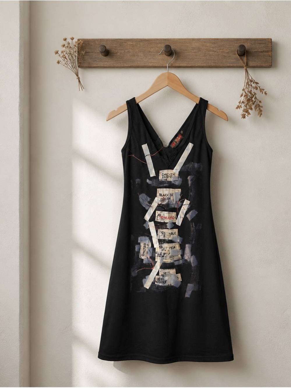 Andy  Warhol Black Sleeveless V-Neck Graphic Tank Dress made in Italy